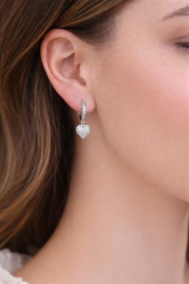 Kalp Figürlü Halka Gümüş Küpe