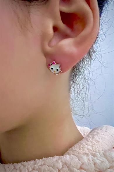 Kedi Gümüş Çocuk J Küpe