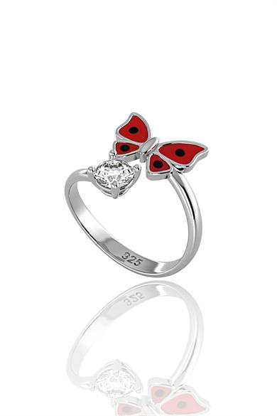 Kelebekli Tek Taş Gümüş Yüzük