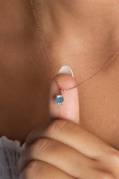 Minimal 6 mm Aquamarine Tek Taşlı Gümüş Kolye