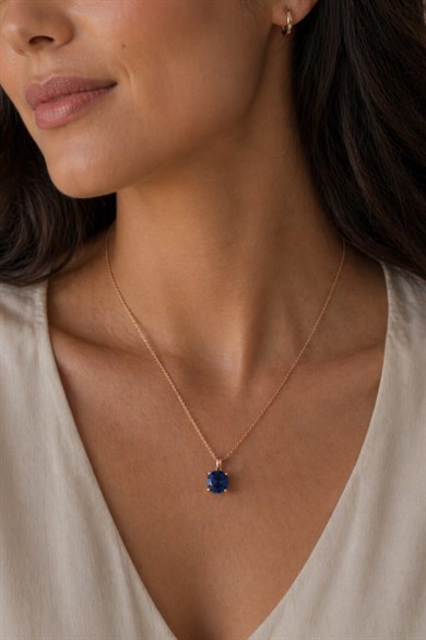 Minimal 6 mm Safir Tek Taşlı Gümüş Kolye