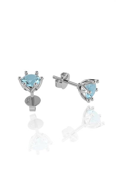 Minimal Aquamarin Tek Taş Gümüş Küpe