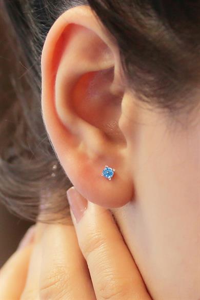 Minimal Aquamarine Tek Taş Gümüş Küpe