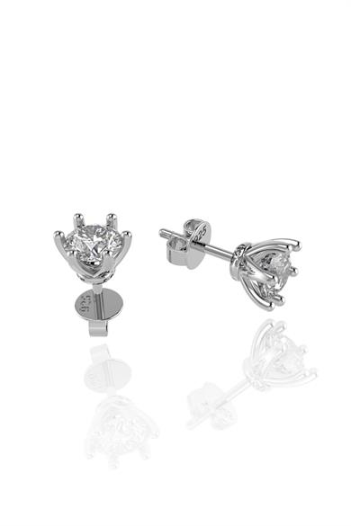 Minimal Beyaz Tek Taş Gümüş Küpe