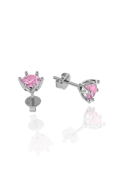 Minimal Pembe Tek Taş Gümüş Küpe