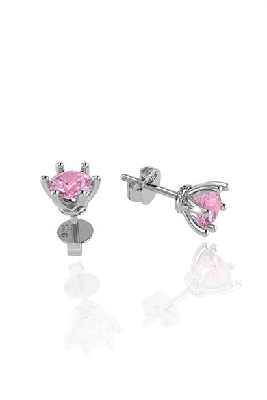 Minimal Pembe Tek Taş Gümüş Küpe