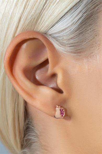 Minimal Ruby Taşlı Elma Gümüş Küpe