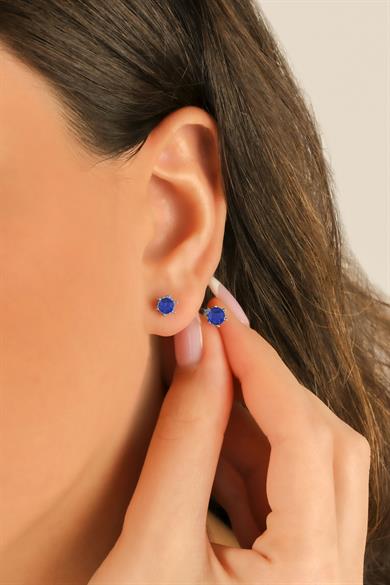 Minimal Safir Tek Taş Gümüş Küpe