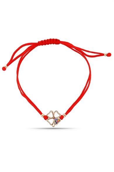 Mix Taşlı Yonca Gümüş Bileklik Makrome İpli Bileklik