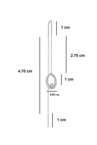 Oval Halka Zincirli Gümüş Japon Küpe