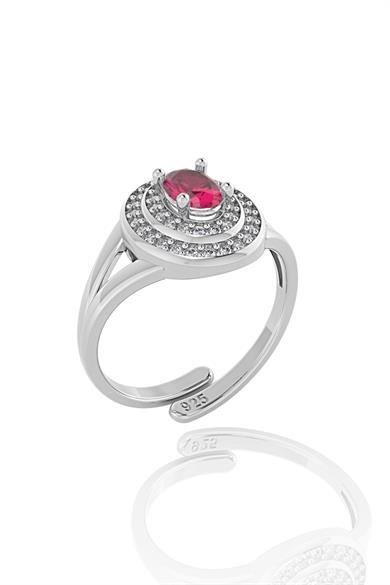Oval Ruby Taşlı Gümüş Yüzük