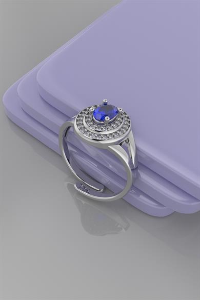 Oval Safir Taşlı Gümüş Yüzük