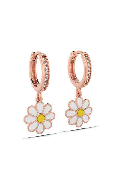 Papatya Figürlü Halka Gümüş Küpe