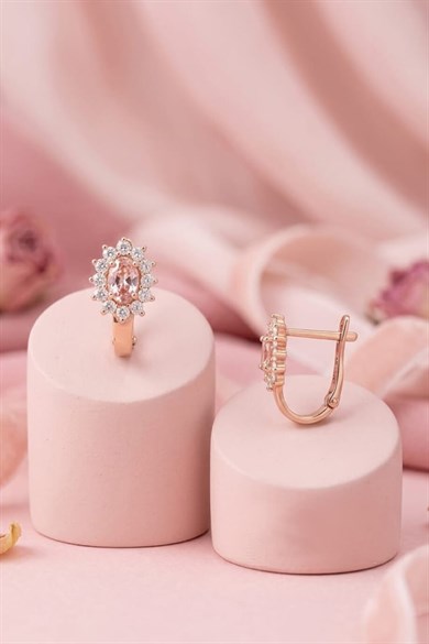 Pembe Damla Taşlı Klipsli Gümüş Küpe