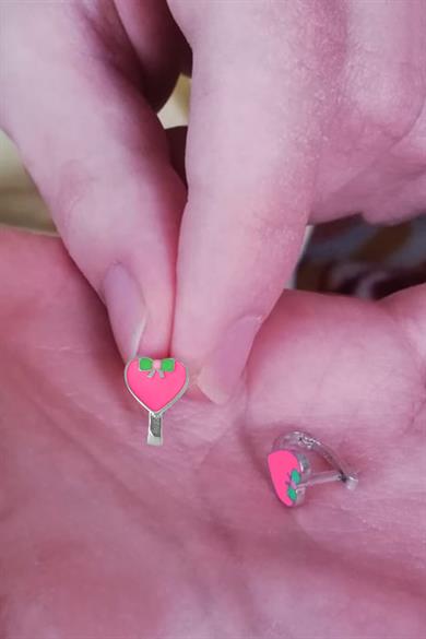 Pembe Kalp Gümüş Çocuk J Küpe