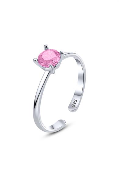 Pembe Tek Taş Gümüş Yüzük