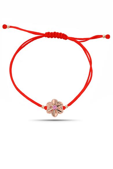 Pembe Tek Taşlı Çiçek Gümüş Bileklik