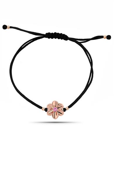 Pembe Tek Taşlı Çiçek Gümüş Bileklik