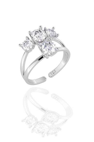 Pırlanta Montürlü Üç Taş Tek Taş Gümüş Yüzük