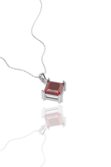 Prenses Kesim 6 mm Garnet Tek Taş Gümüş Kolye
