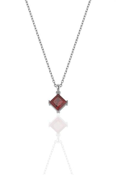 Prenses Kesim 6 mm Garnet Tek Taş Gümüş Kolye