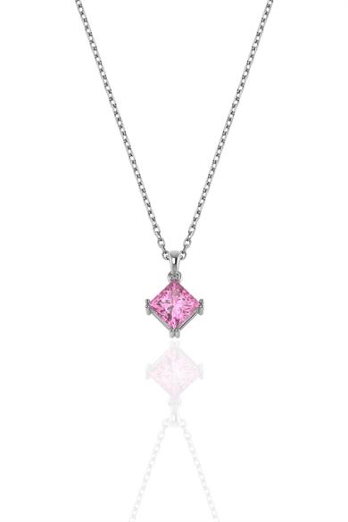Prenses Kesim 6 mm Pembe Tek Taş Gümüş Kolye