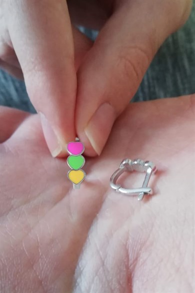 Renkli Kalpler Gümüş Çocuk J Küpe