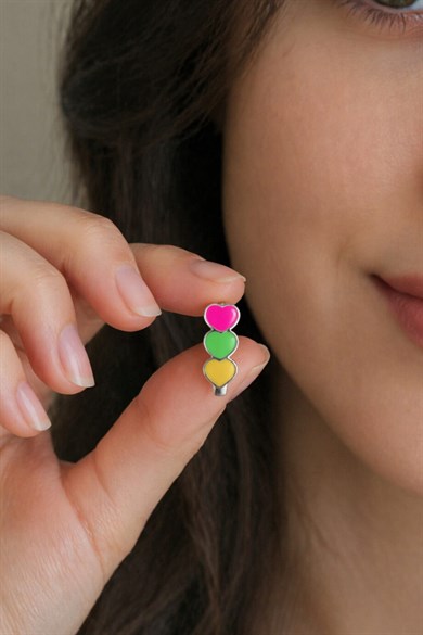 Renkli Kalpler Gümüş Çocuk J Küpe