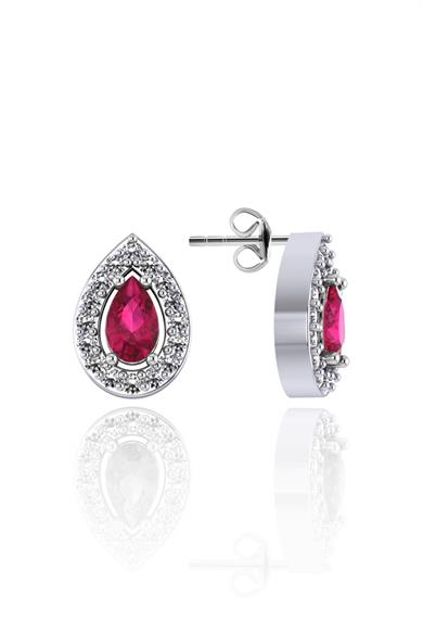 Ruby Damla Taşlı Gümüş Küpe