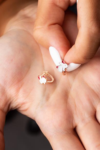 Tavşan Figürlü Gümüş Çocuk J Küpe