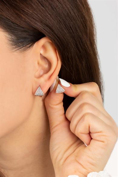 Üçgen Model Klipsli Gümüş Küpe