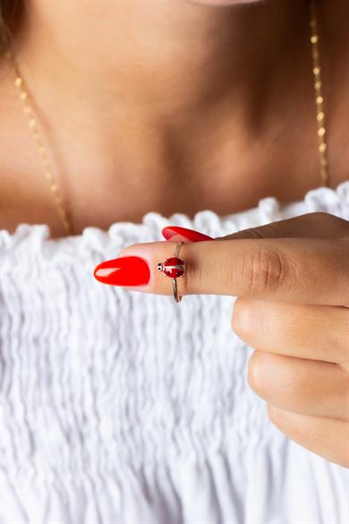 Uğur Böceği Figürlü Gümüş Yüzük