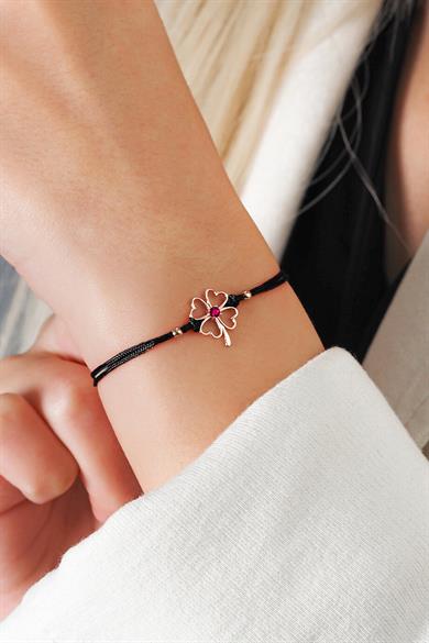 Yakut Taşlı Yonca Gümüş Bileklik