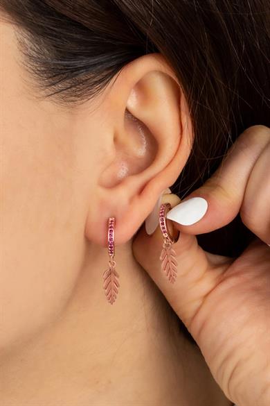 Yaprak Figürlü Halka Gümüş Küpe