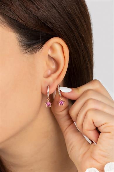 Yıldız Figürlü Halka Gümüş Küpe