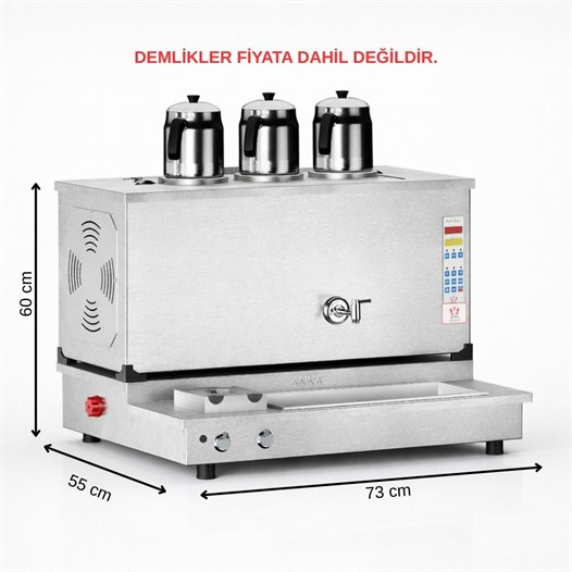  Anka Pro Plus Otomatik Çay Kazanı 3 Demlikli 30 Litre Inox Elektrikli Gazlı