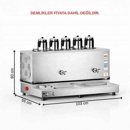  Anka Pro Plus Otomatik Çay Kazanı 5 Demlikli 50 Litre Inox Elektrikli Tüplü