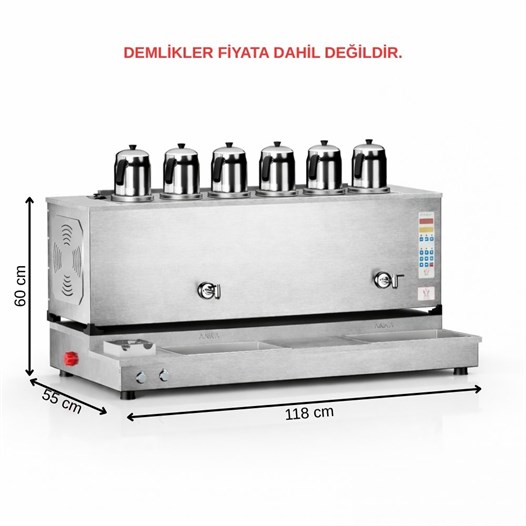 Anka Pro Plus Otomatik Çay Kazanı 6 Demlikli 60 Litre Inox Elektrikli Tüplü