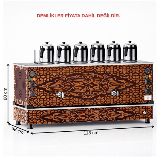 Anka Bakır Pro Kompakt Full Otomatik Çay Makinası 6 Demlikli 60 Litre Elektrikli Tüplü