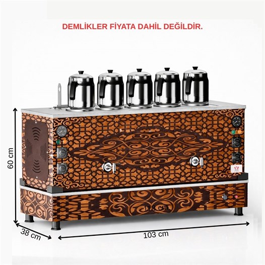 Anka Bakır Pro Kompakt Full Otomatik Çay Makinası 5 Demlikli 50 Litre Elektrikli Doğalgazlı