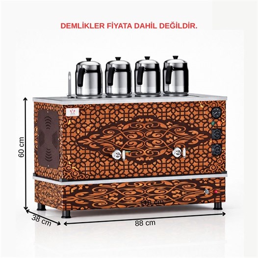 Anka Bakır Pro Kompakt Full Otomatik Çay Makinası 4 Demlikli 40 Litre Elektrikli Tüplü