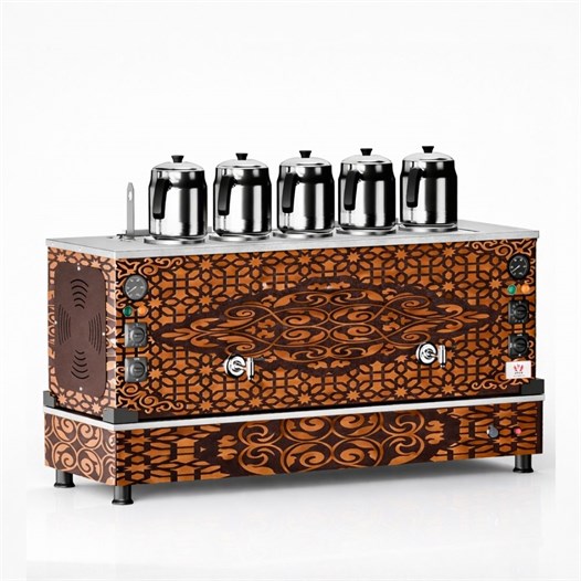 Anka Bakır Pro Kompakt Full Otomatik Çay Makinası 5 Demlikli 50 Litre Elektrikli Doğalgazlı