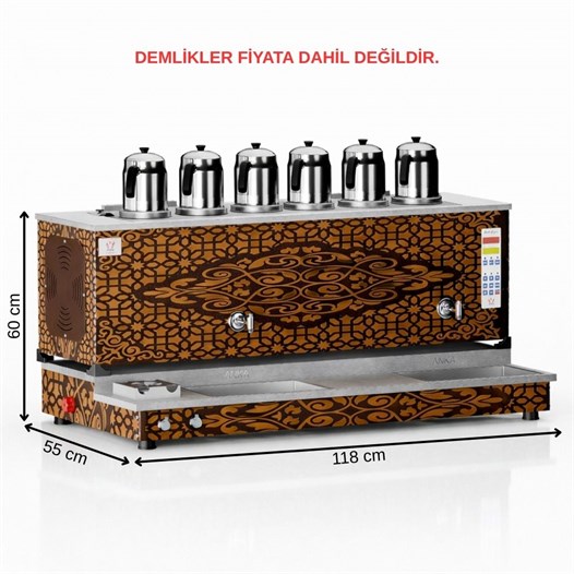 Anka Doğalgazlı Bakır Pro Plus Hibrit Smart 6 Demlikli 60 Litre Çay Makinesi