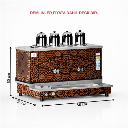 Anka Doğalgazlı Bakır Pro Plus Hibrit Smart 4 Demlikli 40 Litre Çay Makinesi