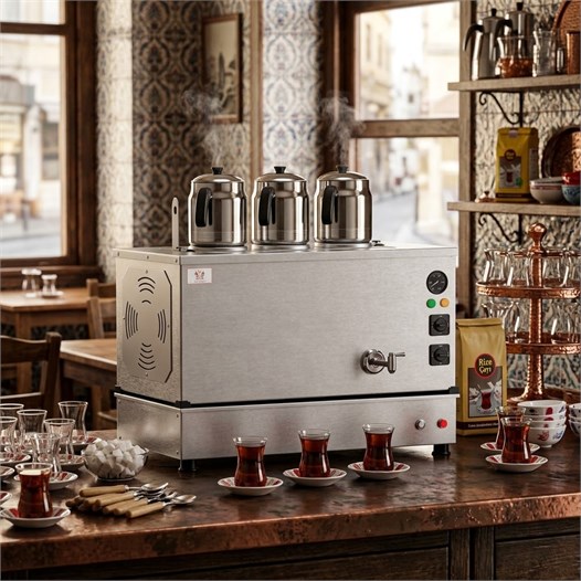 Anka Doğalgazlı İnox Pro Compact Hibrit Smart 3 Demlikli 30 Litre Çay Makinesi
