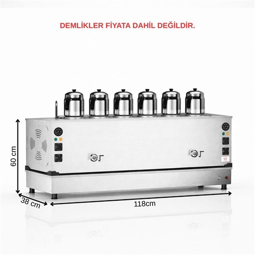 Anka Inoks Pro Kompakt Full Otomatik Çay Makinası Paslanmaz 6 Demlikli 56 Litre Elektrikli Tüplü