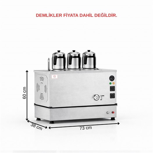 Anka Inoks Pro Kompakt Full Otomatik Çay Makinası Paslanmaz 3 Demlikli 30 Litre Elektrikli Doğalgazlı