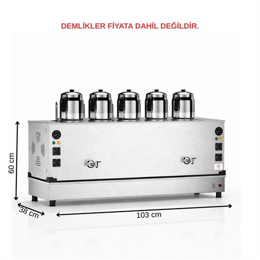 Anka Inoks Pro Kompakt Full Otomatik Çay Makinası Paslanmaz 5 Demlikli 50 Litre Elektrikli Doğalgazlı