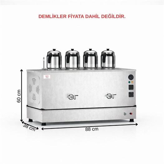 Anka Inoks Pro Kompakt Full Otomatik Çay Makinası Paslanmaz 4 Demlikli 40 Litre Elektrikli Tüplü