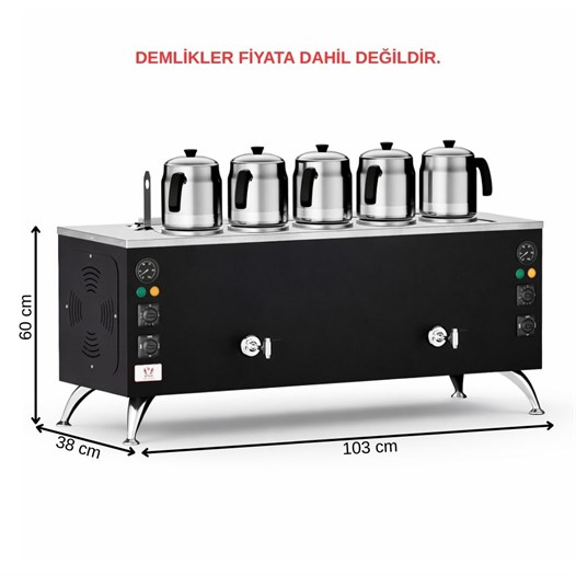 Anka Pro Elektrikli Full Otomatik Çay Kazanı 5 Demlikli 50 Litre Siyah